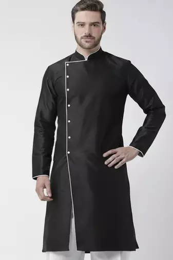 Black embroidered dupion silk kurta