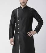 Black embroidered dupion silk kurta