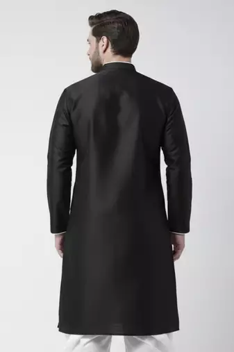 Black embroidered dupion silk kurta
