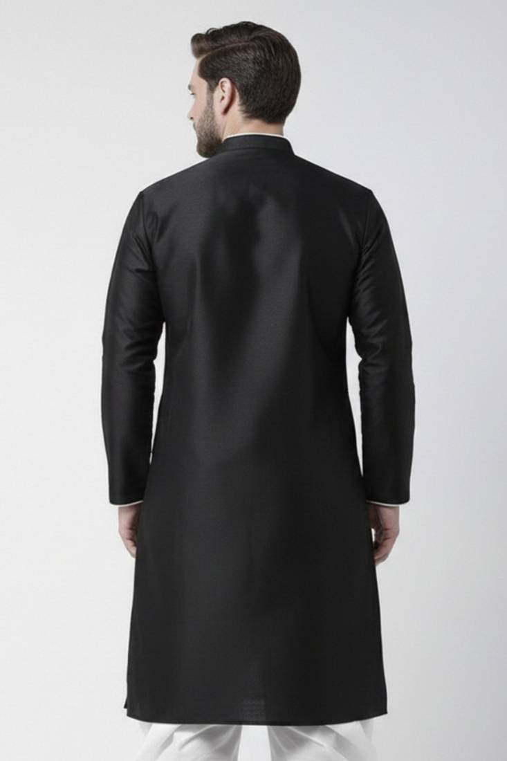 Black embroidered dupion silk kurta