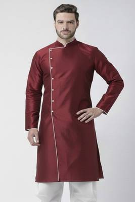 Maroon embroidered dupion silk kurta 1