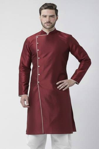 Maroon embroidered dupion silk kurta