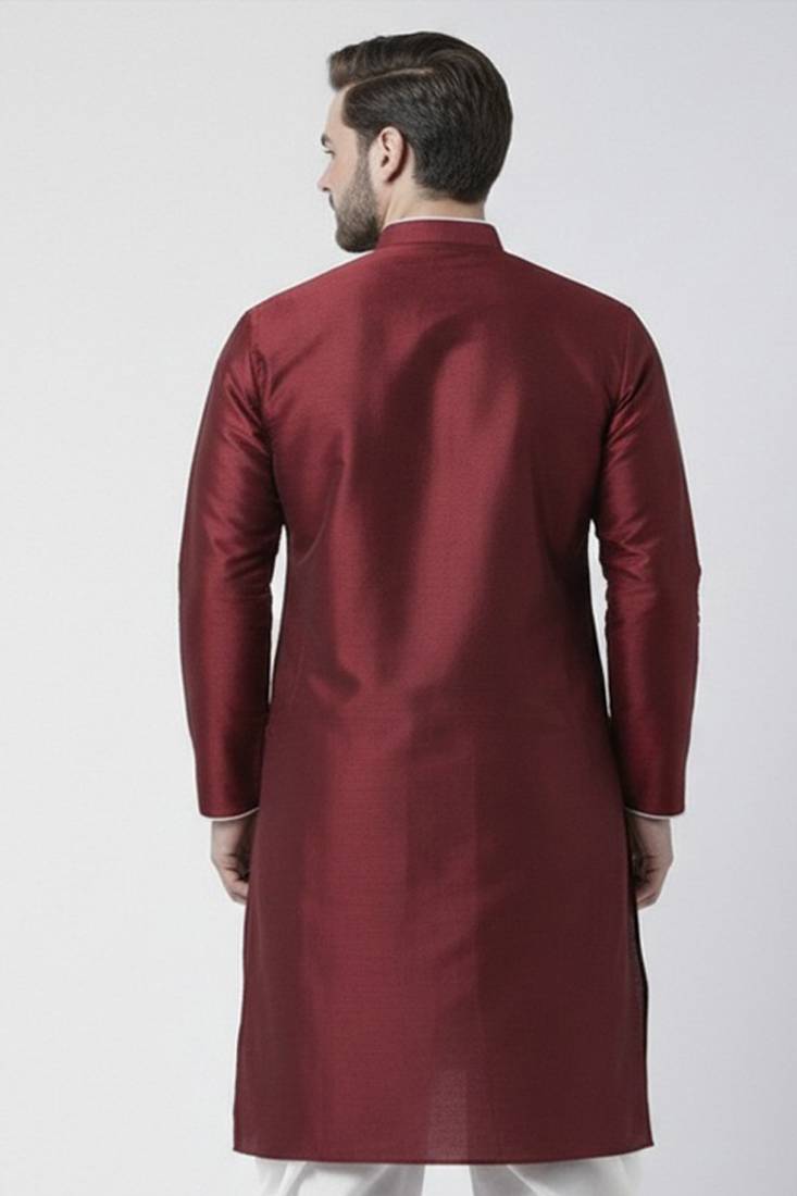 Maroon embroidered dupion silk kurta