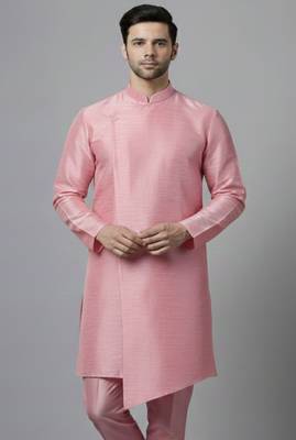 Pink embroidered dupion silk kurta 1