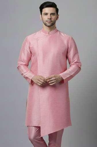 Pink embroidered dupion silk kurta