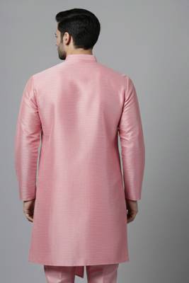 Pink embroidered dupion silk kurta 2
