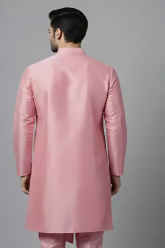Pink embroidered dupion silk kurta