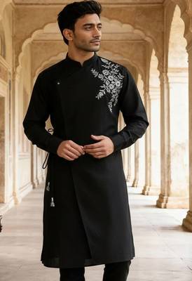 Black embroidered cotton kurta 1