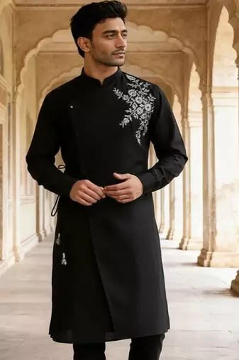 Black embroidered cotton kurta