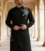 Black embroidered cotton kurta