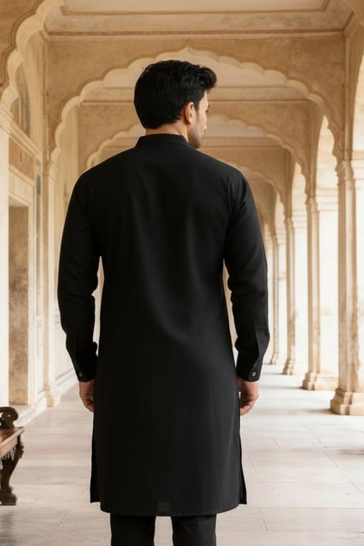 Black embroidered cotton kurta