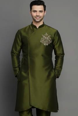 Mehndi embroidered dupion silk kurta 1