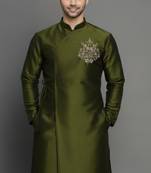Mehndi embroidered dupion silk kurta