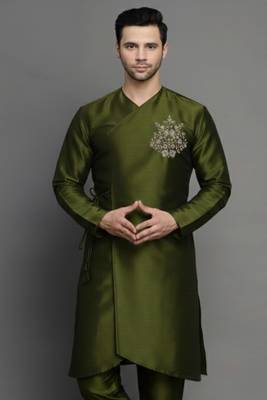 Mehandi embroidered dupion silk kurta 1
