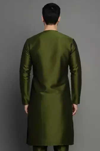 Mehandi embroidered dupion silk kurta