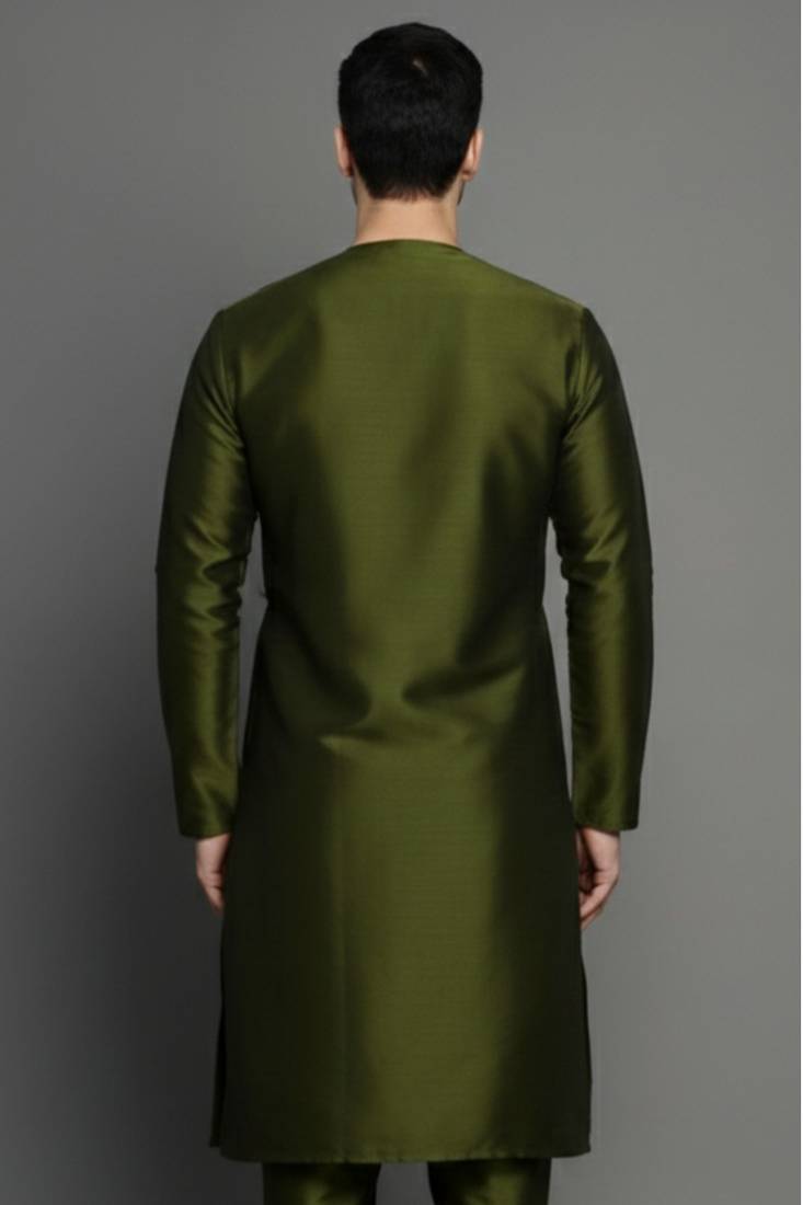 Mehandi embroidered dupion silk kurta