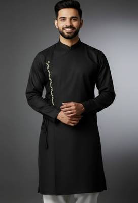 Black embroidered cotton kurta 1