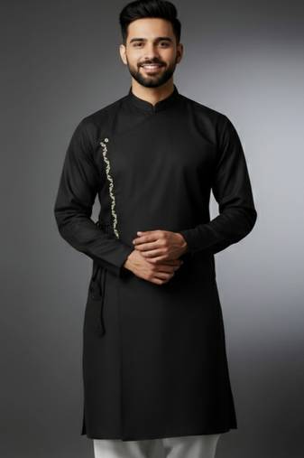 Black embroidered cotton kurta