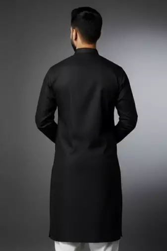 Black embroidered cotton kurta