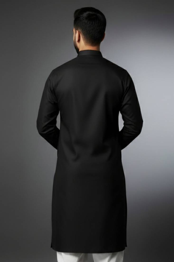 Black embroidered cotton kurta