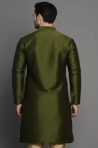 Mehandi embroidered dupion silk kurta