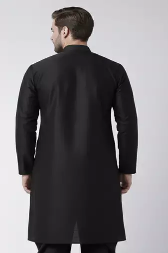 Black embroidered dupion silk kurta