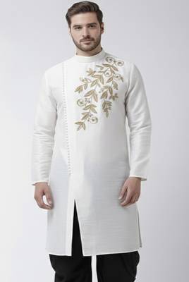 White embroidered dupion silk kurta 1