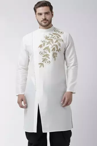 White embroidered dupion silk kurta