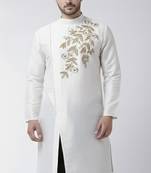 White embroidered dupion silk kurta
