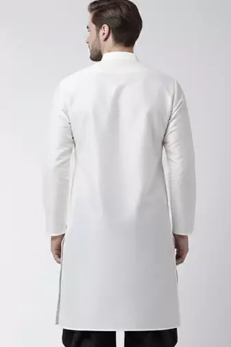 White embroidered dupion silk kurta