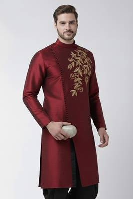 Maroon embroidered dupion silk kurta 1