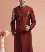 Maroon embroidered dupion silk kurta