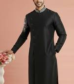 Black embroidered dupion silk kurta