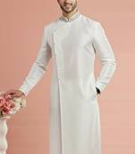 White embroidered dupion silk kurta