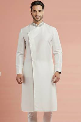 White embroidered dupion silk kurta 2