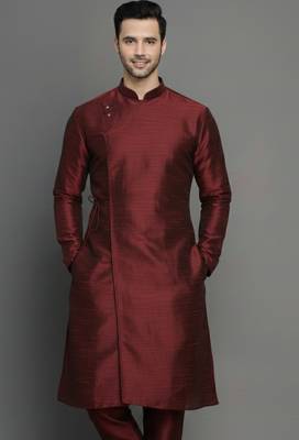 Maroon embroidered dupion silk kurta 1