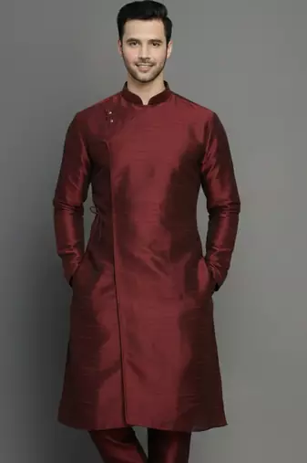 Maroon embroidered dupion silk kurta