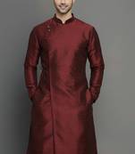 Maroon embroidered dupion silk kurta