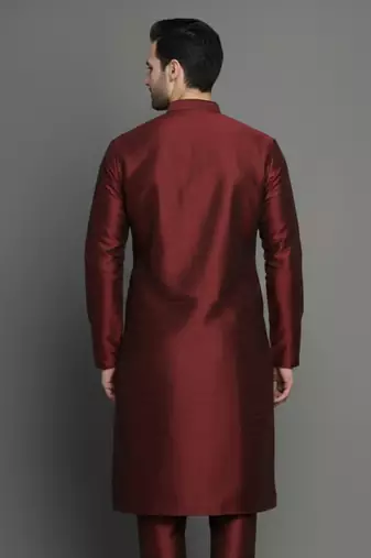 Maroon embroidered dupion silk kurta
