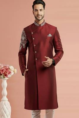 Maroon embroidered dupion silk kurta 2