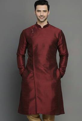 Maroon embroidered dupion silk kurta 1