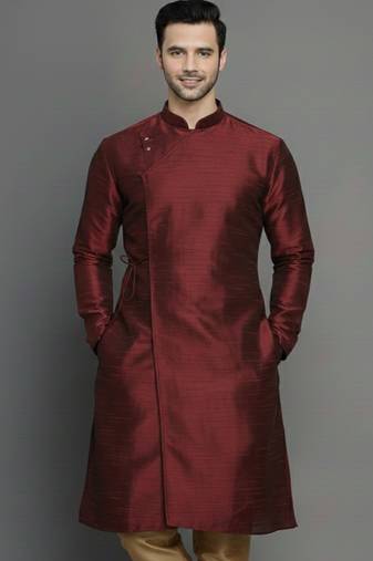 Maroon embroidered dupion silk kurta
