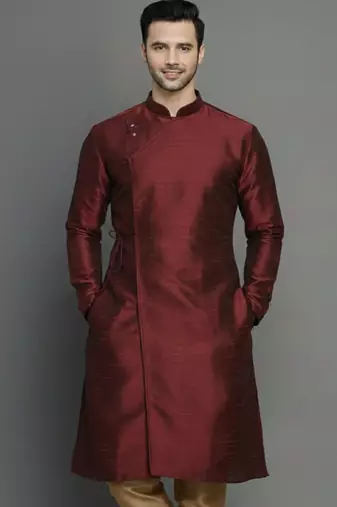 Maroon embroidered dupion silk kurta