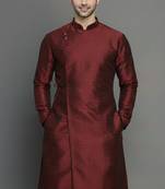 Maroon embroidered dupion silk kurta
