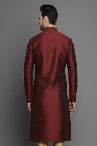 Maroon embroidered dupion silk kurta