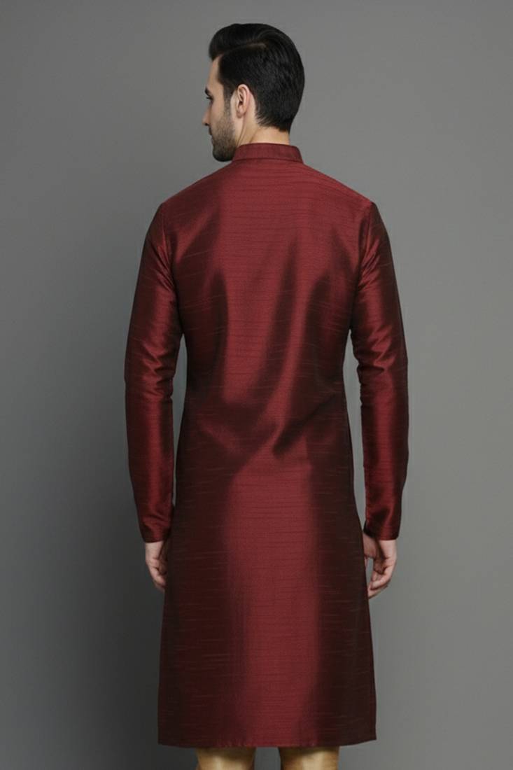 Maroon embroidered dupion silk kurta