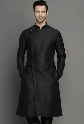 Black embroidered dupion silk kurta 1