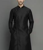 Black embroidered dupion silk kurta
