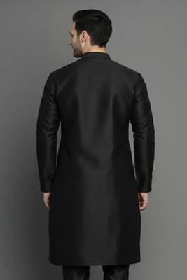 Black embroidered dupion silk kurta 2