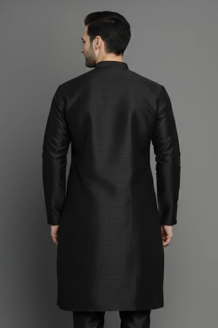 Black embroidered dupion silk kurta